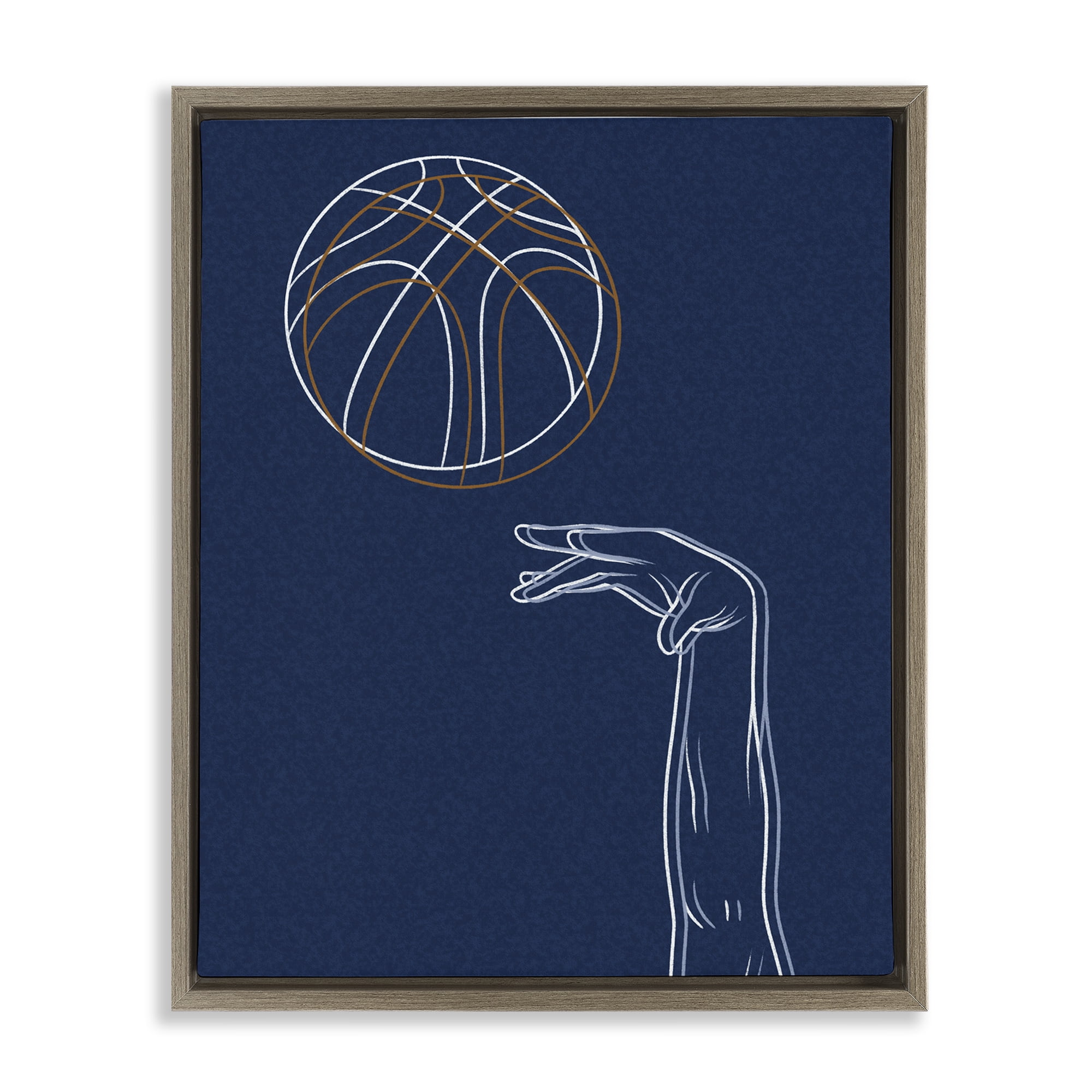 Stupell Industries Basketball Lines Contour Brown Framed Floater Canvas Wall Art, design by Marcus Prime