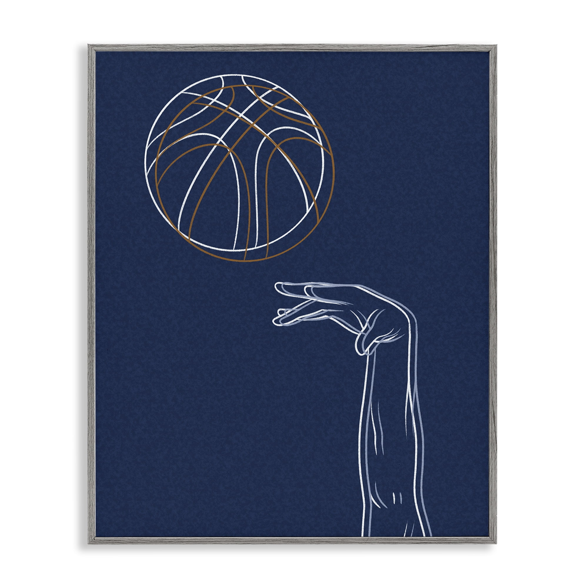 Stupell Industries Basketball Lines Contour Gray Framed Giclee Art, design by Marcus Prime