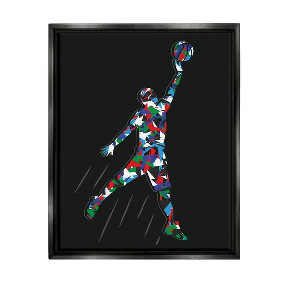 Stupell Industries Basketball Player Abstract Pattern Graphic Art Jet Black Floating Framed Canvas Print Wall Art, Design by Arrolynn Weiderhold