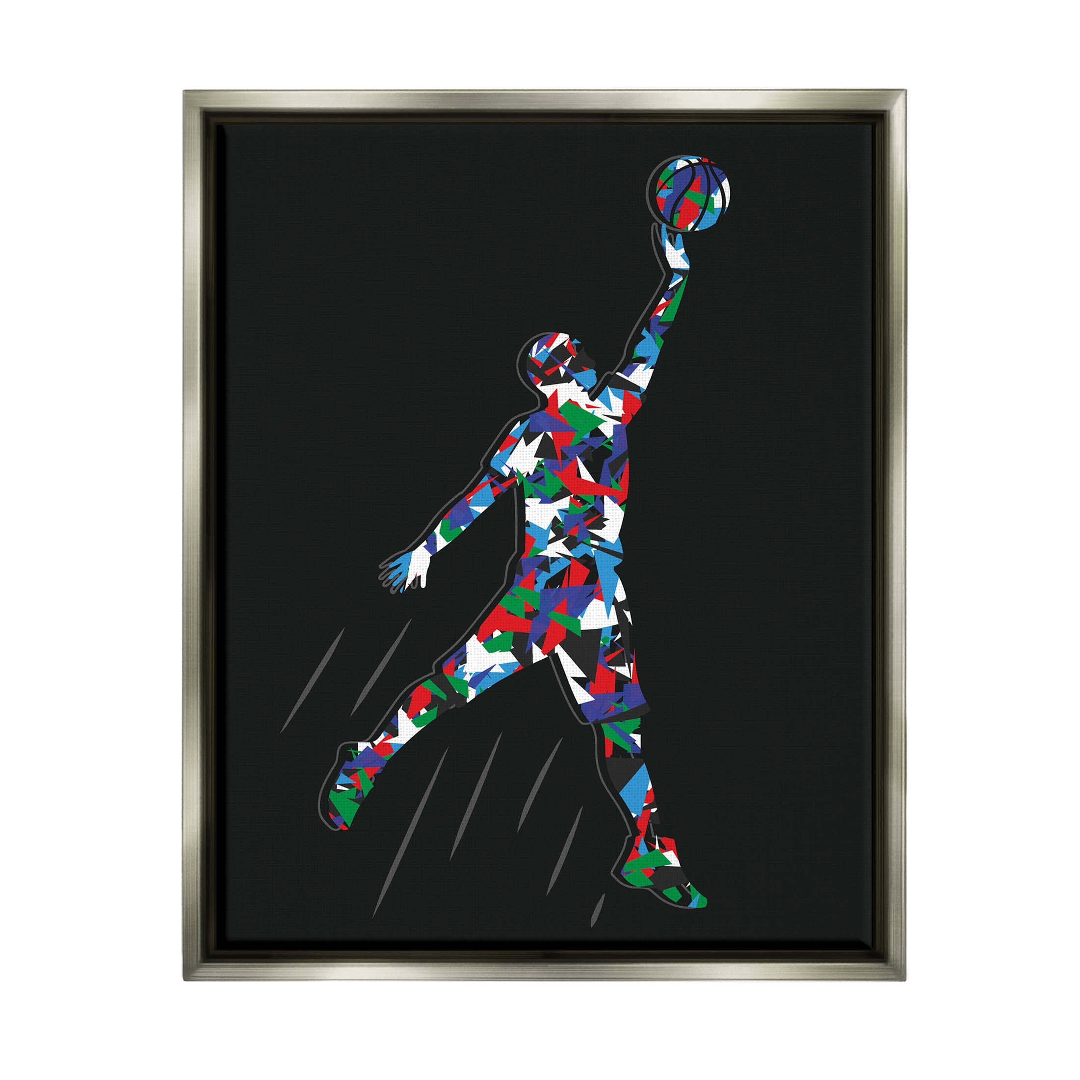 Stupell Industries Basketball Player Abstract Pattern Graphic Art Luster Gray Floating Framed Canvas Print Wall Art, Design by Arrolynn Weiderhold