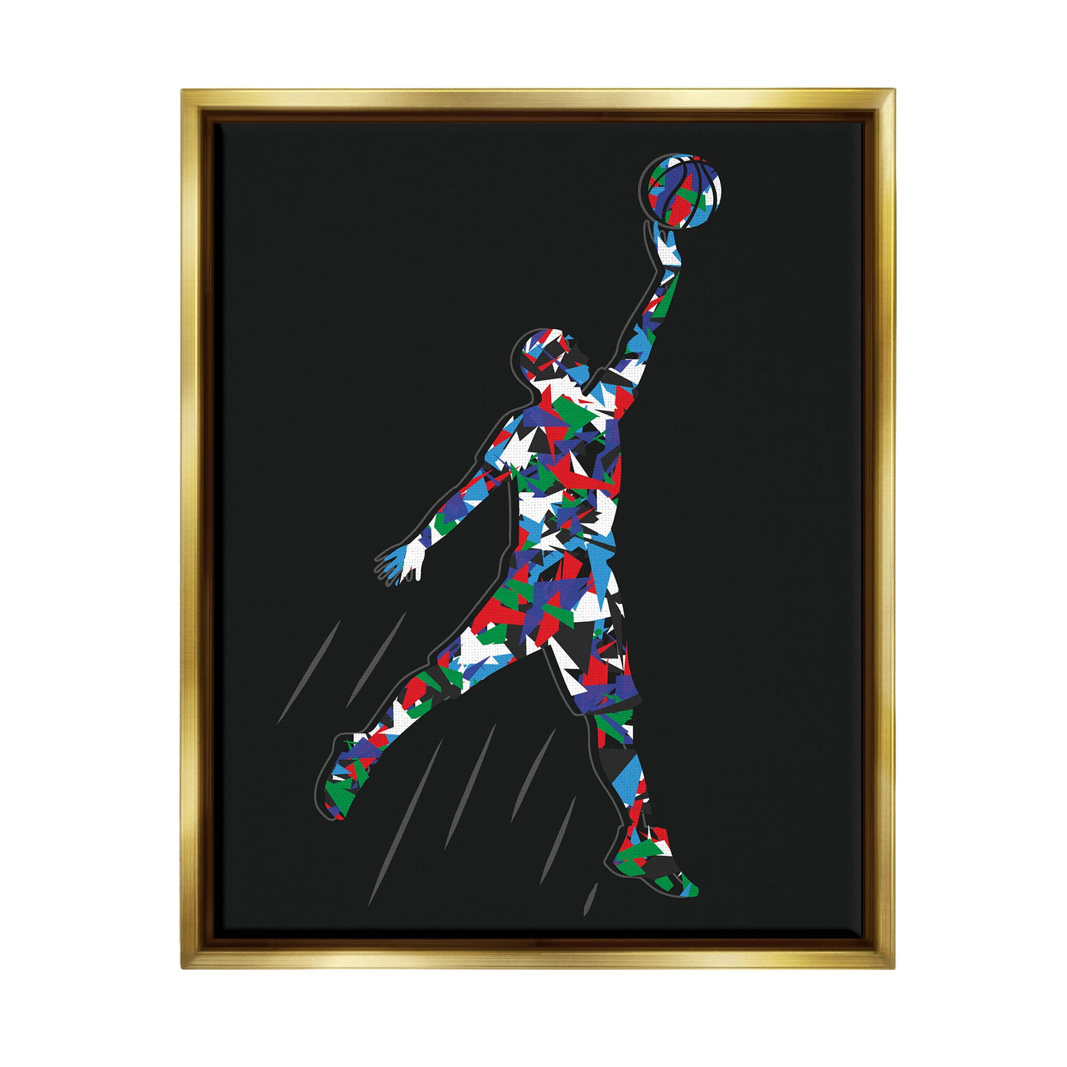 Stupell Industries Basketball Player Abstract Pattern Graphic Art Metallic Gold Floating Framed Canvas Print Wall Art, Design by Arrolynn Weiderhold