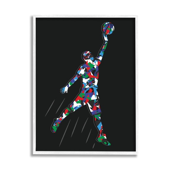 Stupell Industries Basketball Player Abstract Pattern Graphic Art White Framed Art Print Wall Art, Design by Arrolynn Weiderhold