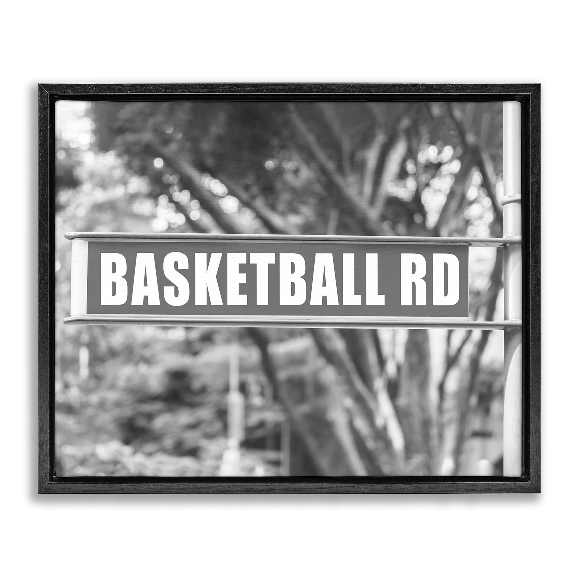 Stupell Industries Basketball Road Sign Sports Photography Black Floater Framed Canvas Art Print Wall Art, 31 x 25