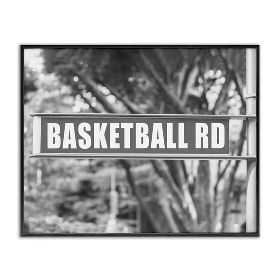 Stupell Industries Basketball Road Sign Sports Photography Black Framed Art Print Wall Art, 14 x 11