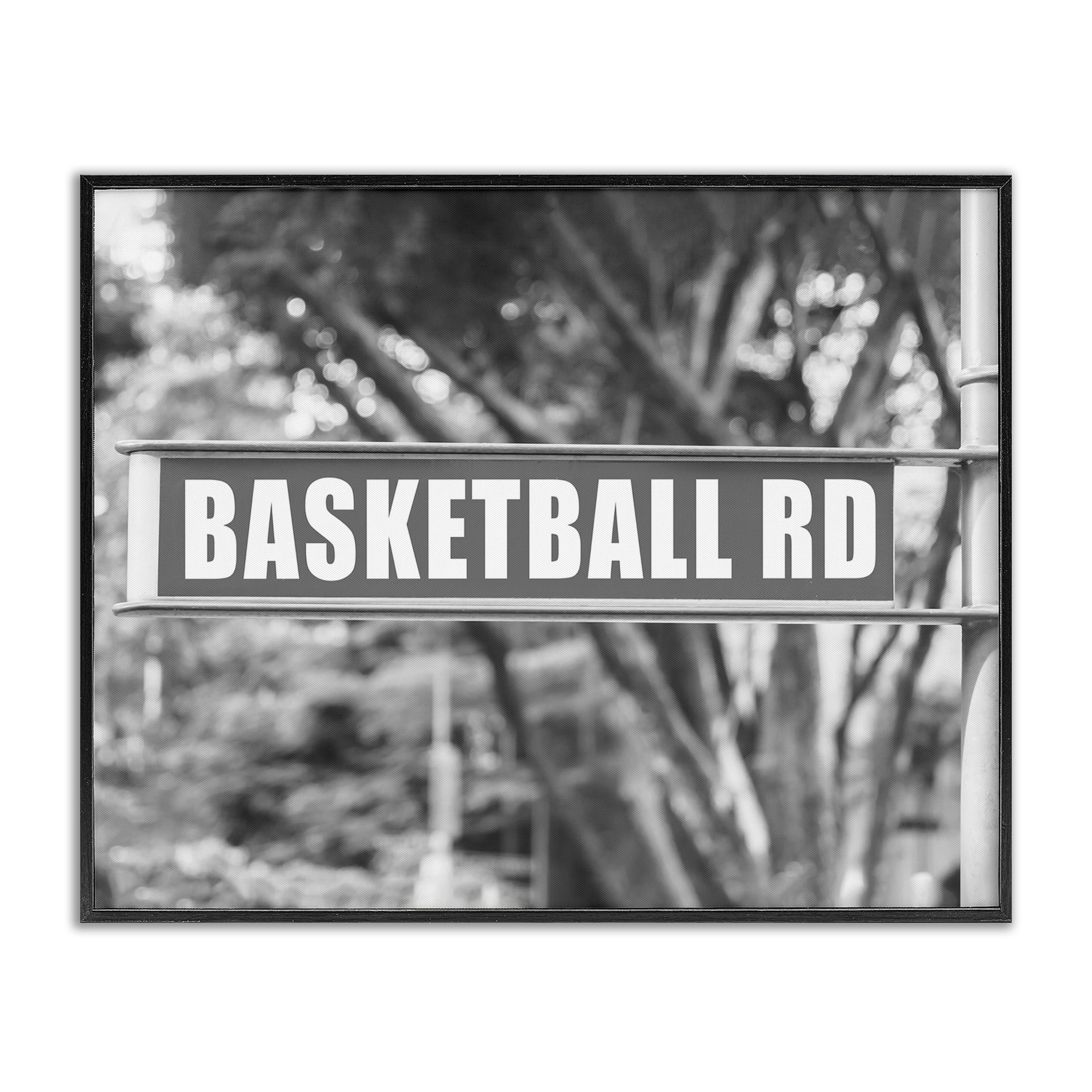 Stupell Industries Basketball Road Sign Sports Photography Black Framed Art Print Wall Art, 20 x 16