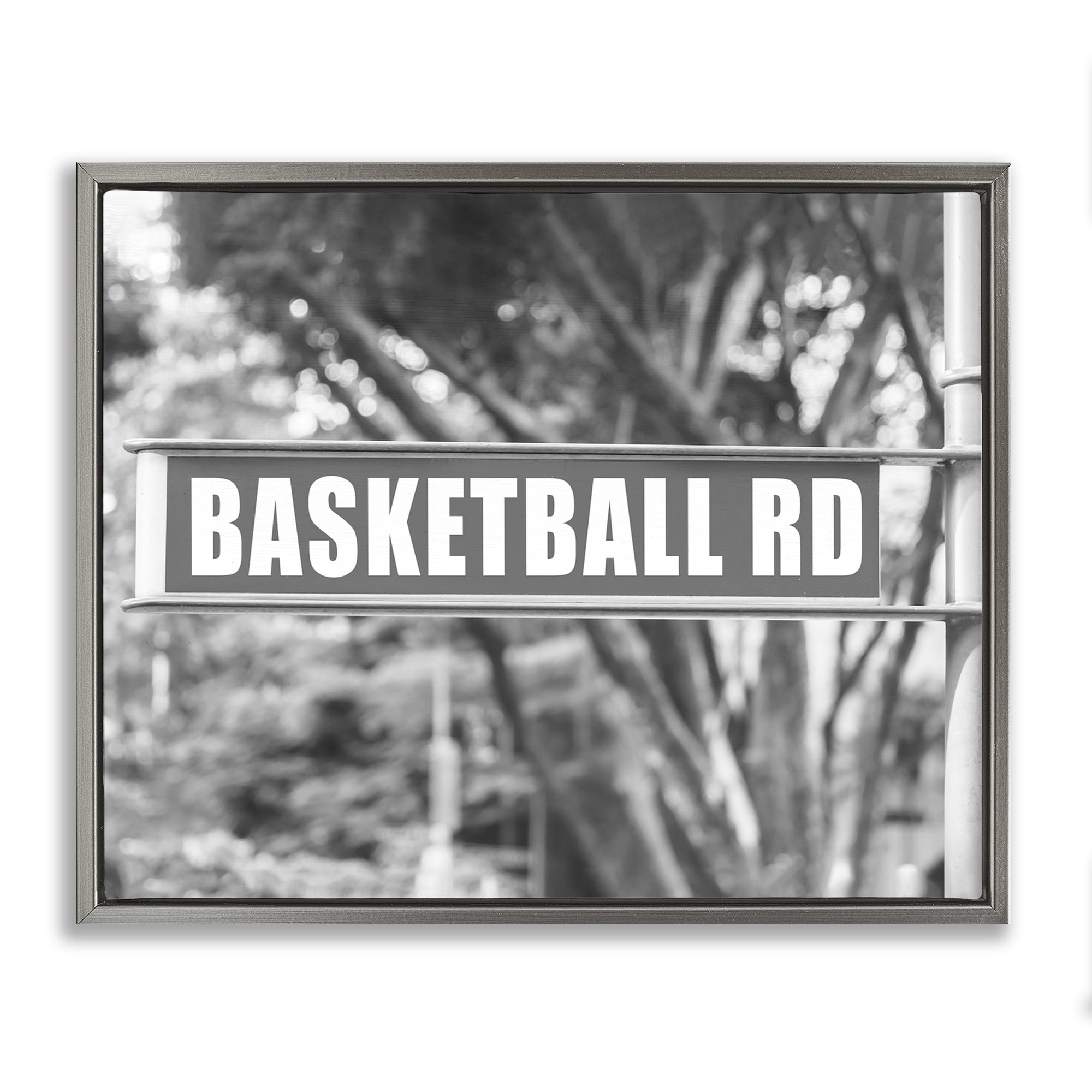 Stupell Industries Basketball Road Sign Sports Photography Gray Floater Framed Canvas Art Print Wall Art, 21 x 17
