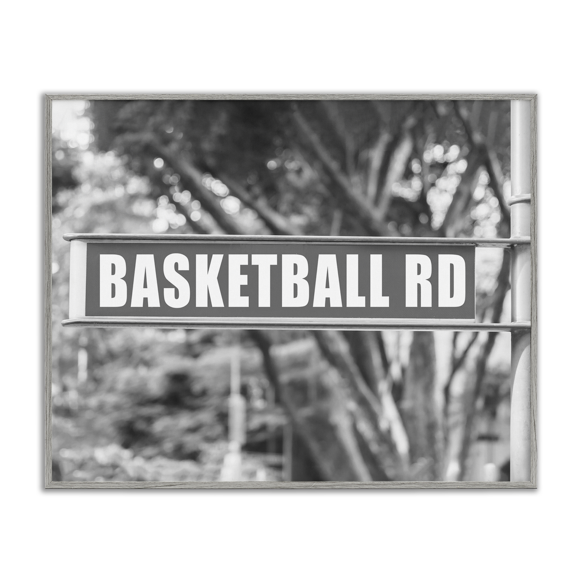 Stupell Industries Basketball Road Sign Sports Photography Gray Framed Art Print Wall Art, 14 x 11