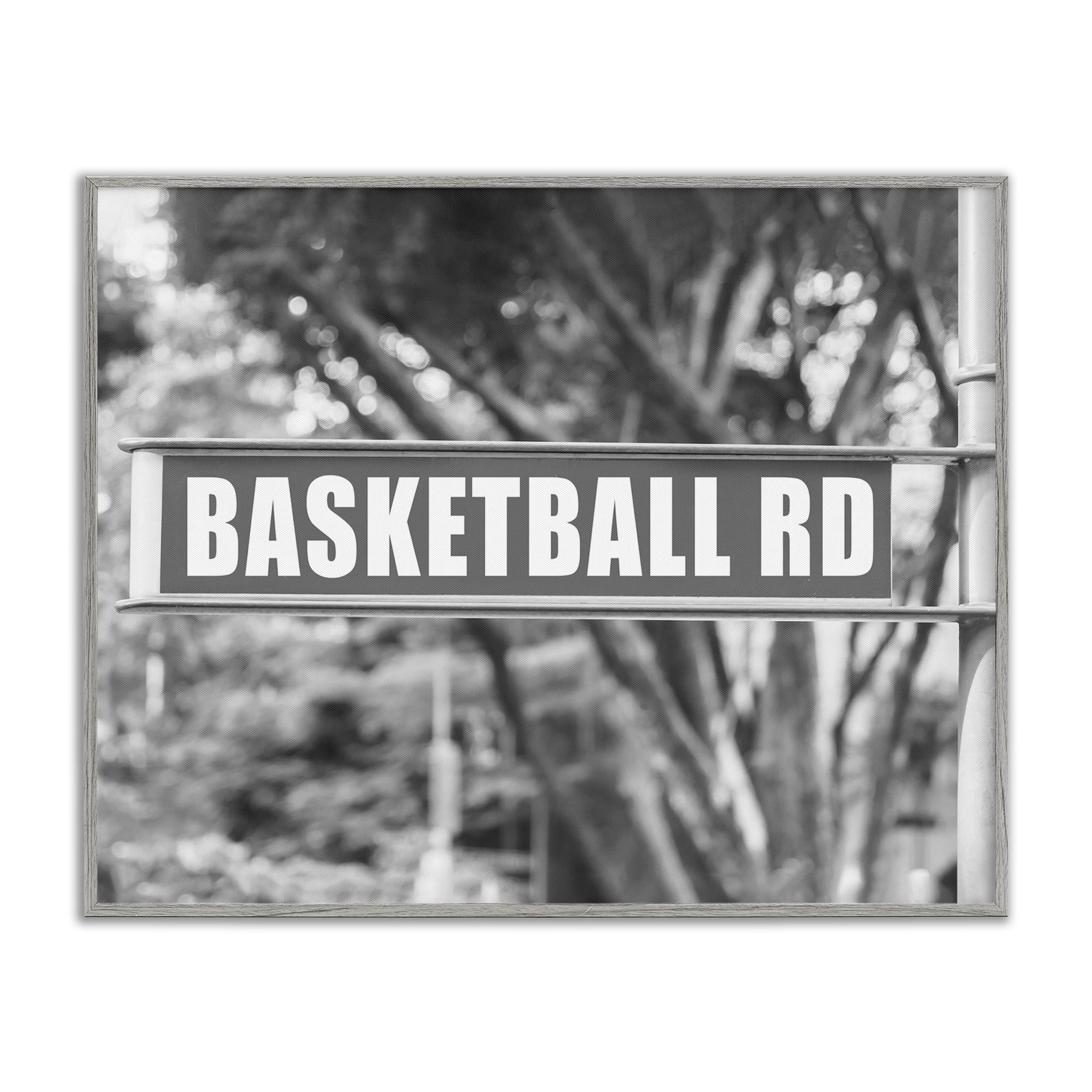 Stupell Industries Basketball Road Sign Sports Photography Gray Framed Art Print Wall Art, 20 x 16