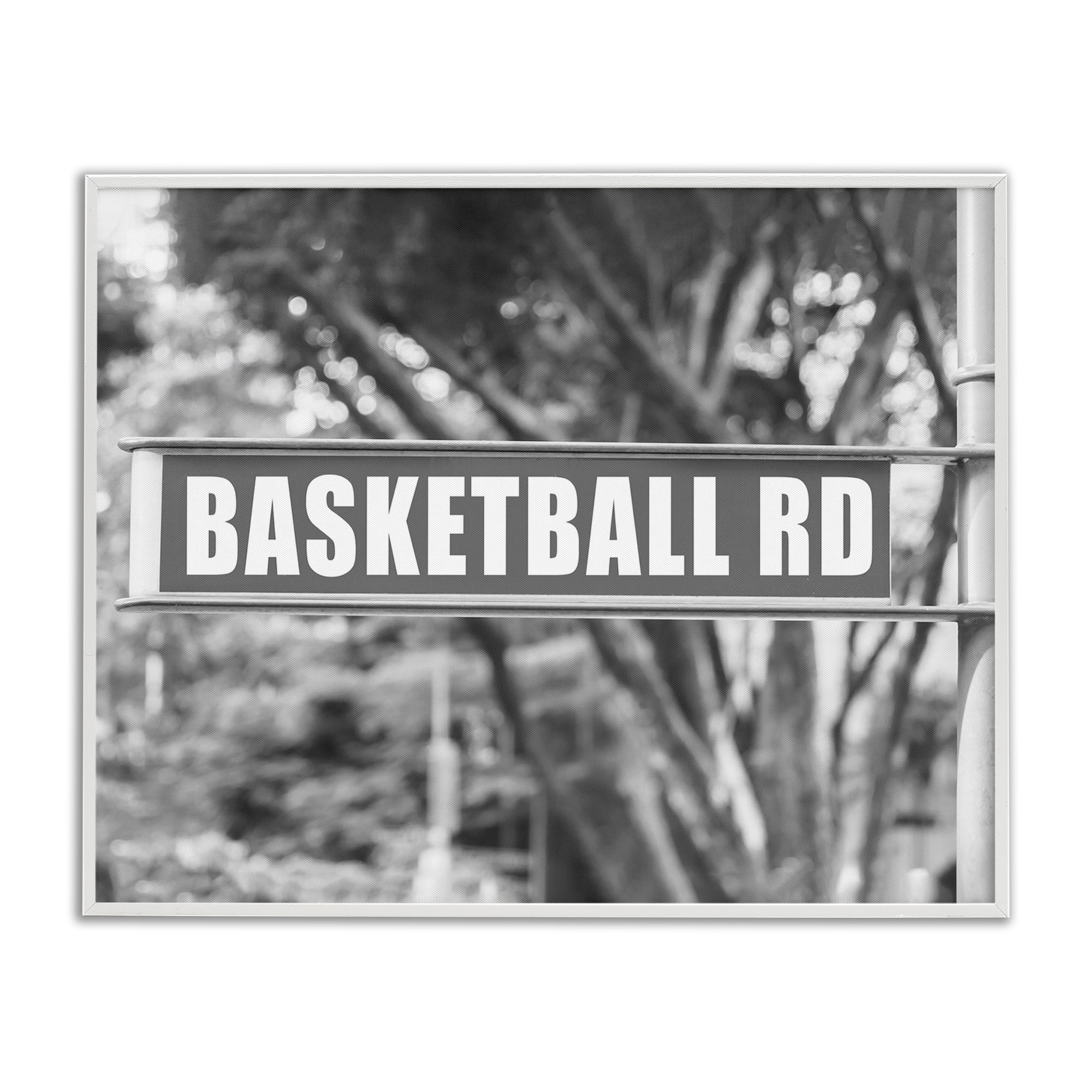 Stupell Industries Basketball Road Sign Sports Photography White Framed Art Print Wall Art, 20 x 16