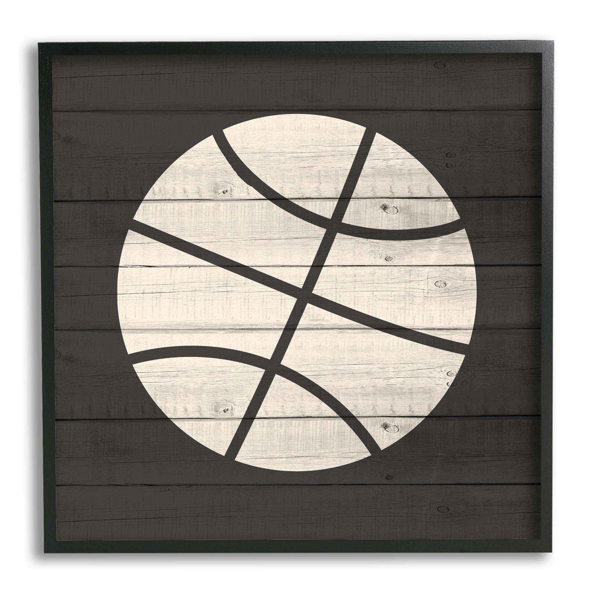 Stupell Industries Basketball Shape Rustic Sports Country Pattern Sports Painting Black Framed Art Print Wall Art, 24 x 24