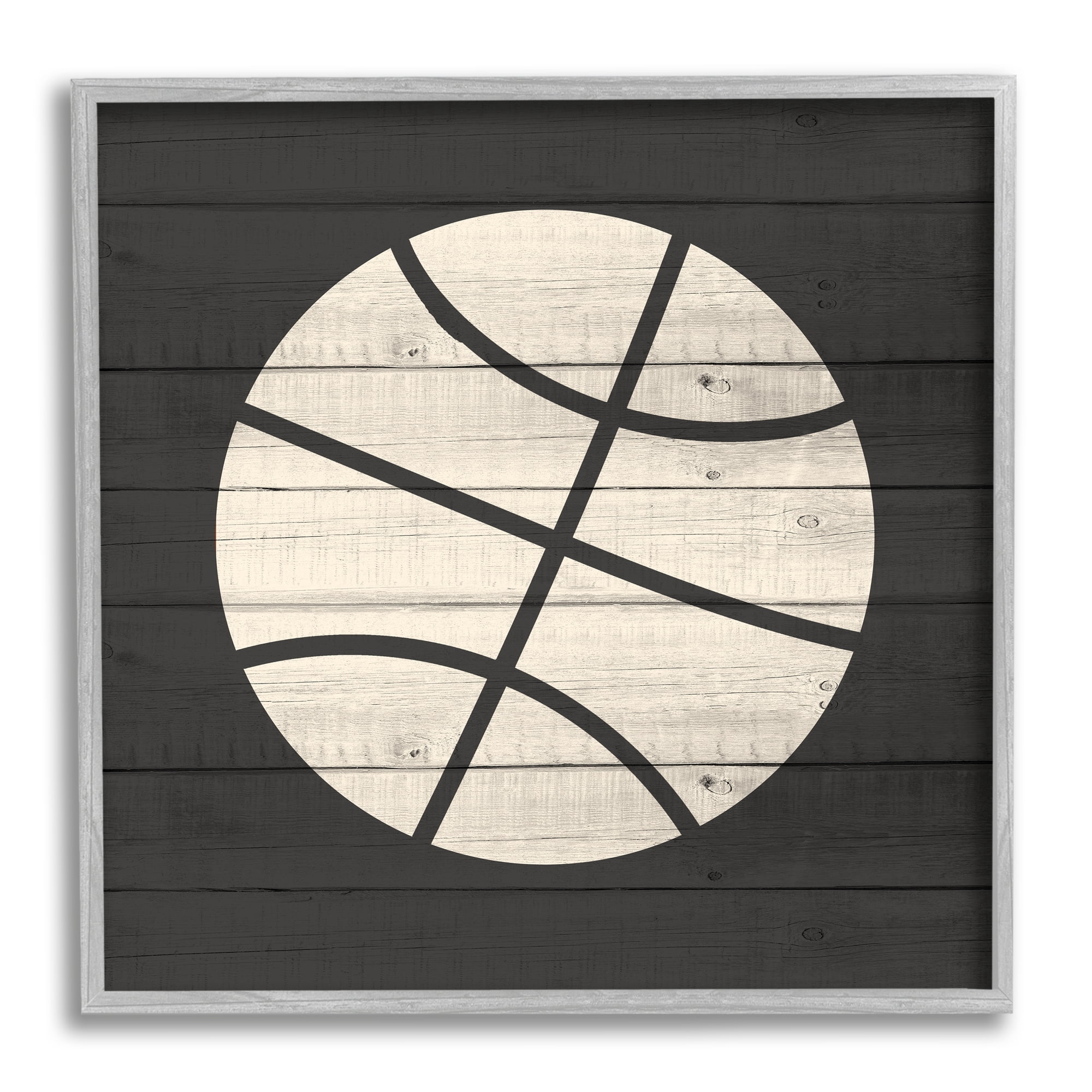 Stupell Industries Basketball Shape Rustic Sports Country Pattern Sports Painting Gray Framed Art Print Wall Art, 12 x 12