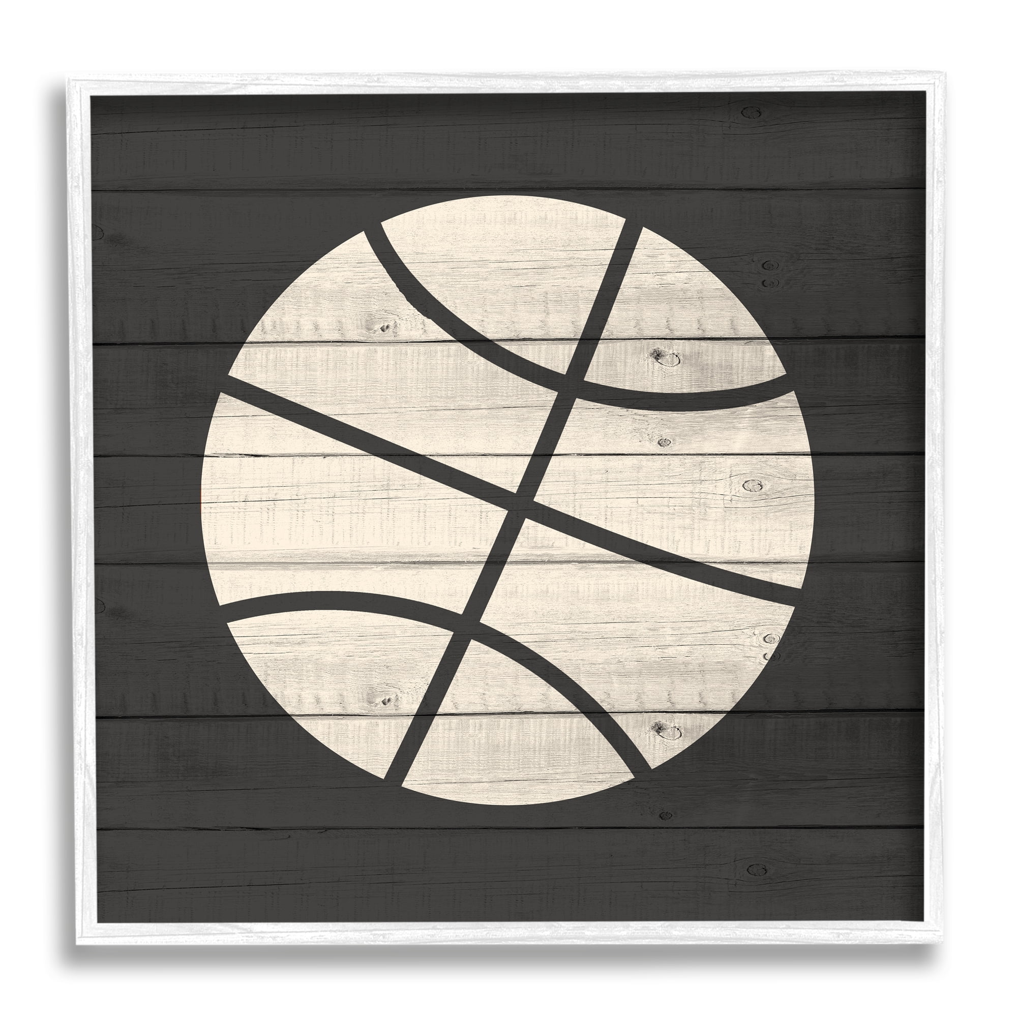Stupell Industries Basketball Shape Rustic Sports Country Pattern Sports Painting White Framed Art Print Wall Art, 24 x 24