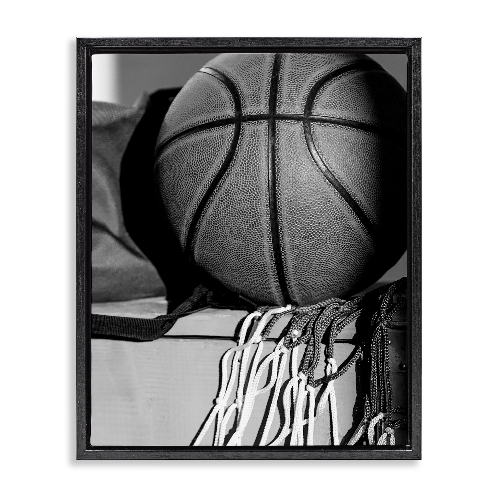 Stupell Industries Basketball Sport Still Life Sports Photography Black Floater Framed Canvas Art Print Wall Art, 25 x 31