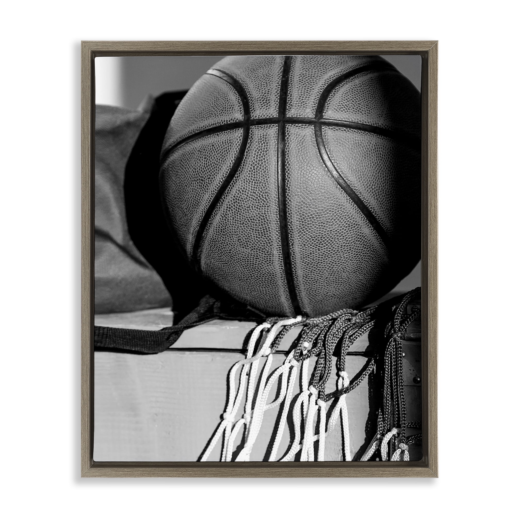 Stupell Industries Basketball Sport Still Life Sports Photography Brown Floater Framed Canvas Art Print Wall Art, 25 x 31