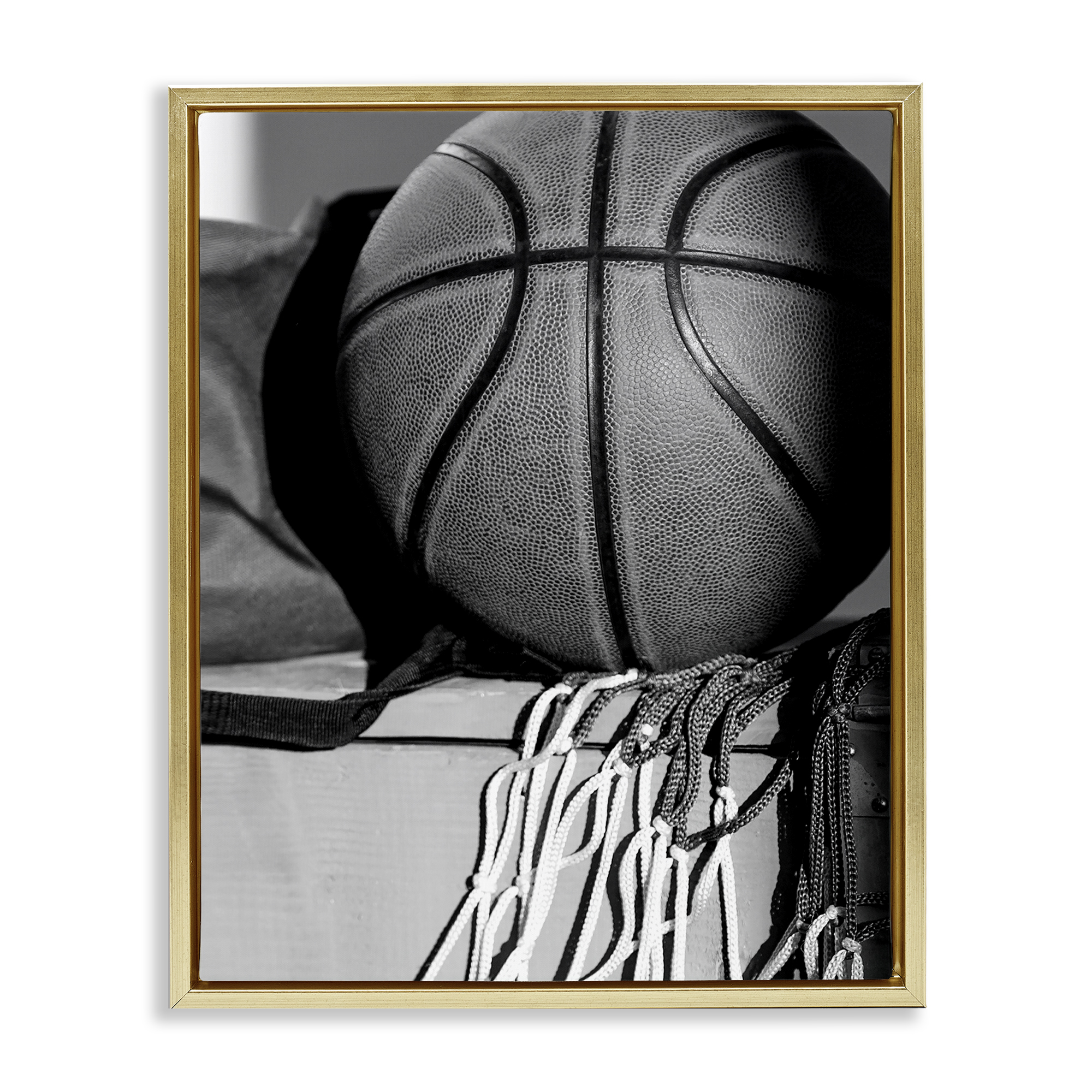 Stupell Industries Basketball Sport Still Life Sports Photography Gold Floater Framed Canvas Art Print Wall Art, 17 x 21