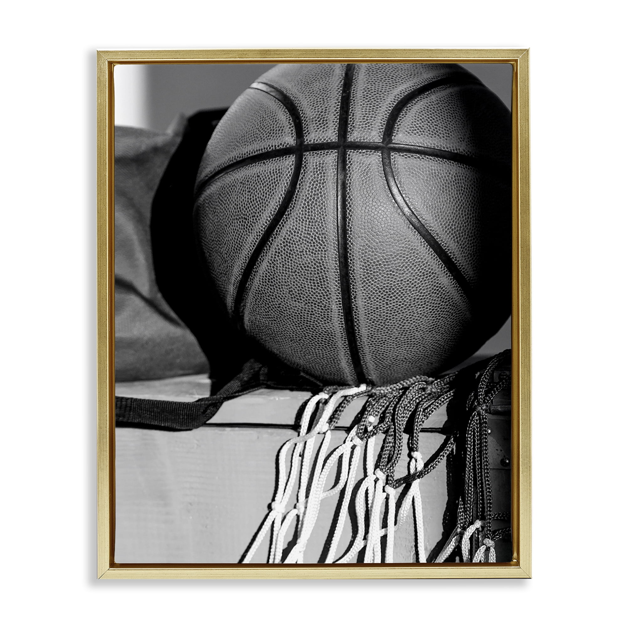 Stupell Industries Basketball Sport Still Life Sports Photography Gold Floater Framed Canvas Art Print Wall Art, 25 x 31
