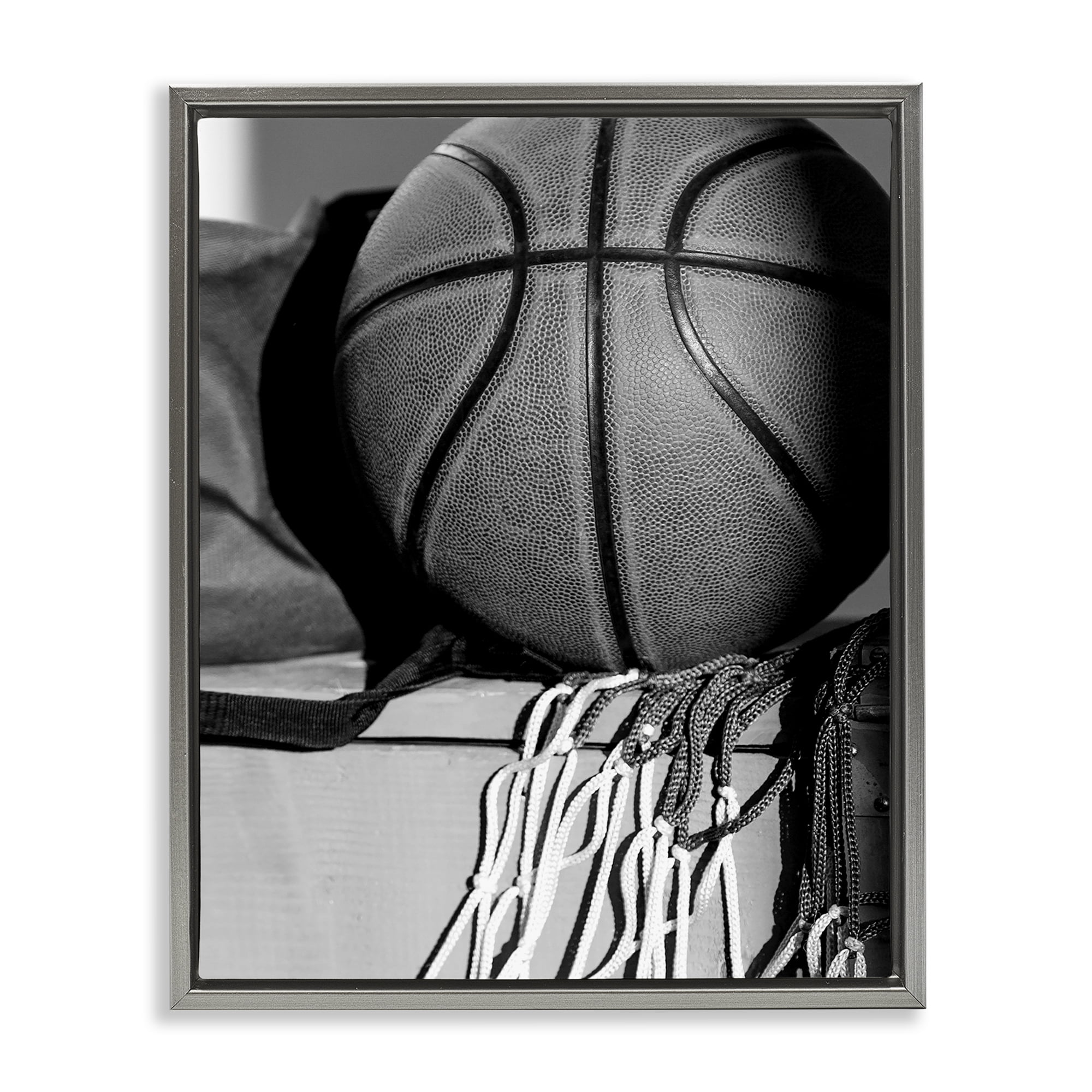 Stupell Industries Basketball Sport Still Life Sports Photography Gray Floater Framed Canvas Art Print Wall Art, 25 x 31