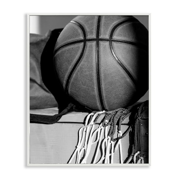 Stupell Industries Basketball Sport Still Life Sports Photography White Framed Art Print Wall Art, 24 x 30