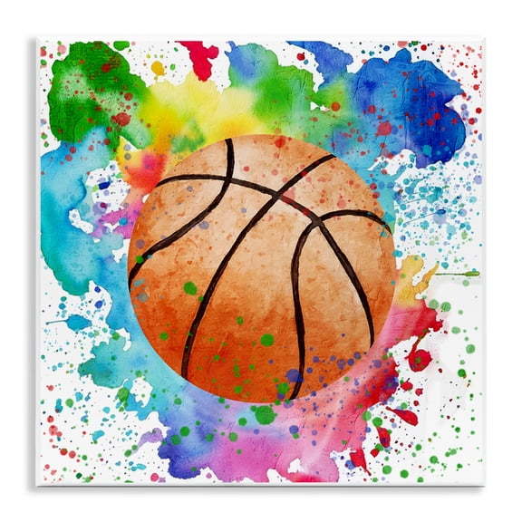 Stupell Industries Basketball with Bright Splash Sports & Sports Teams Painting Unframed Art Print Wall Art, 12 x 12