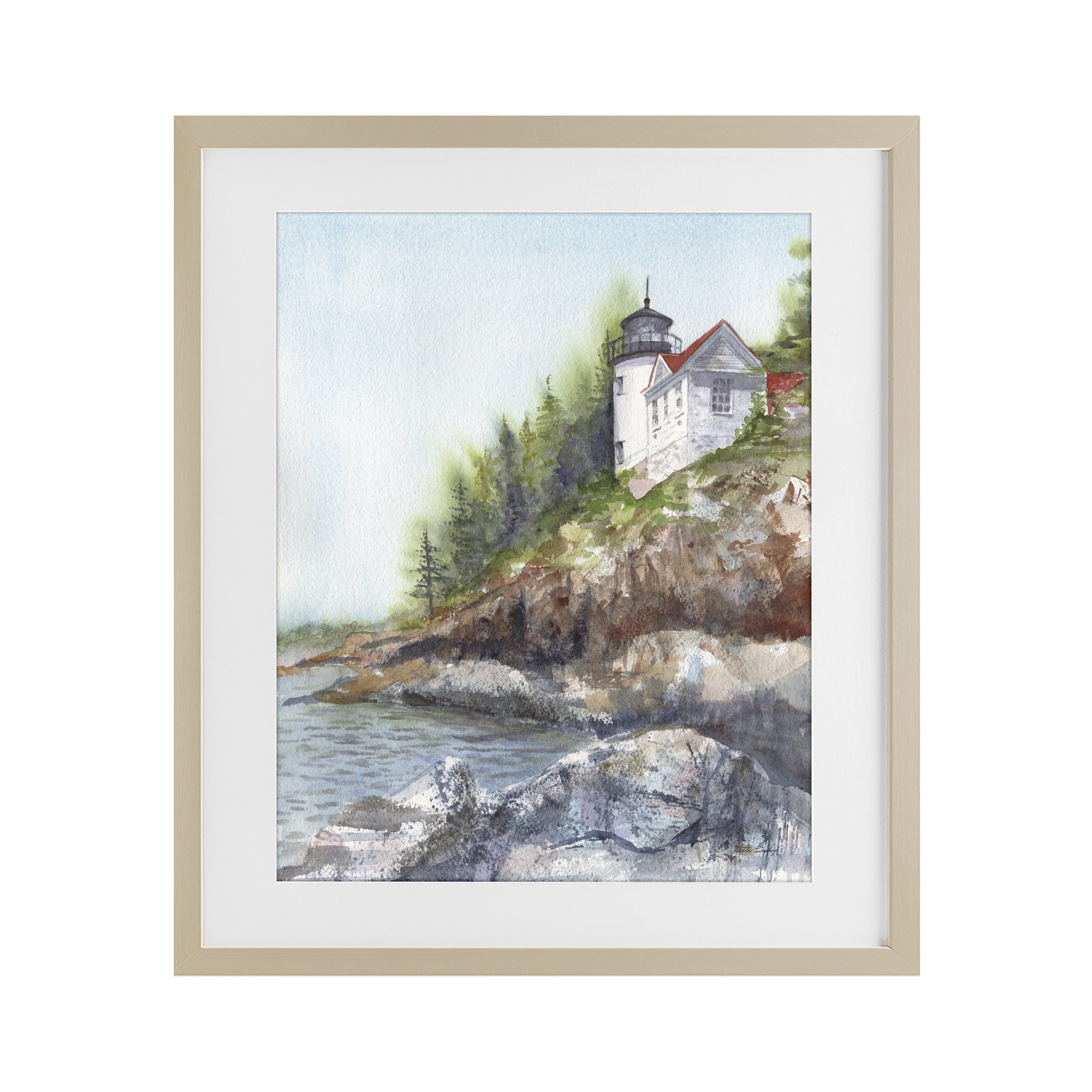 Stupell Industries Bass Harbor Lighthouse Birch Framed Print Under Glass, design by Patti Bishop