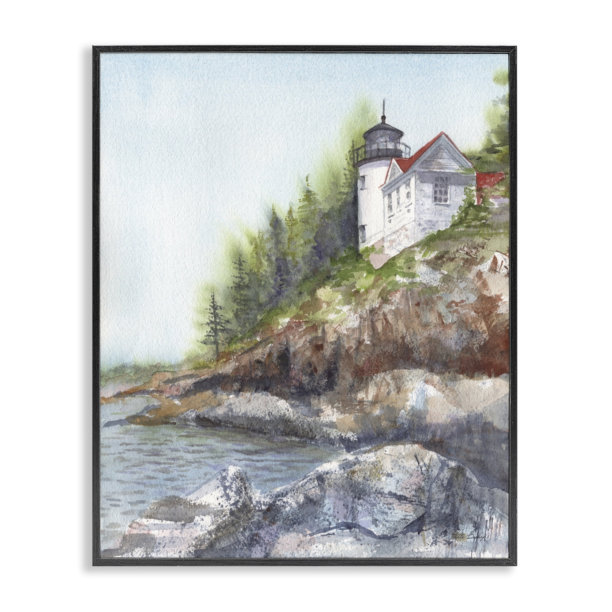 Stupell Industries Bass Harbor Lighthouse Black Framed Giclee Art, design by Patti Bishop