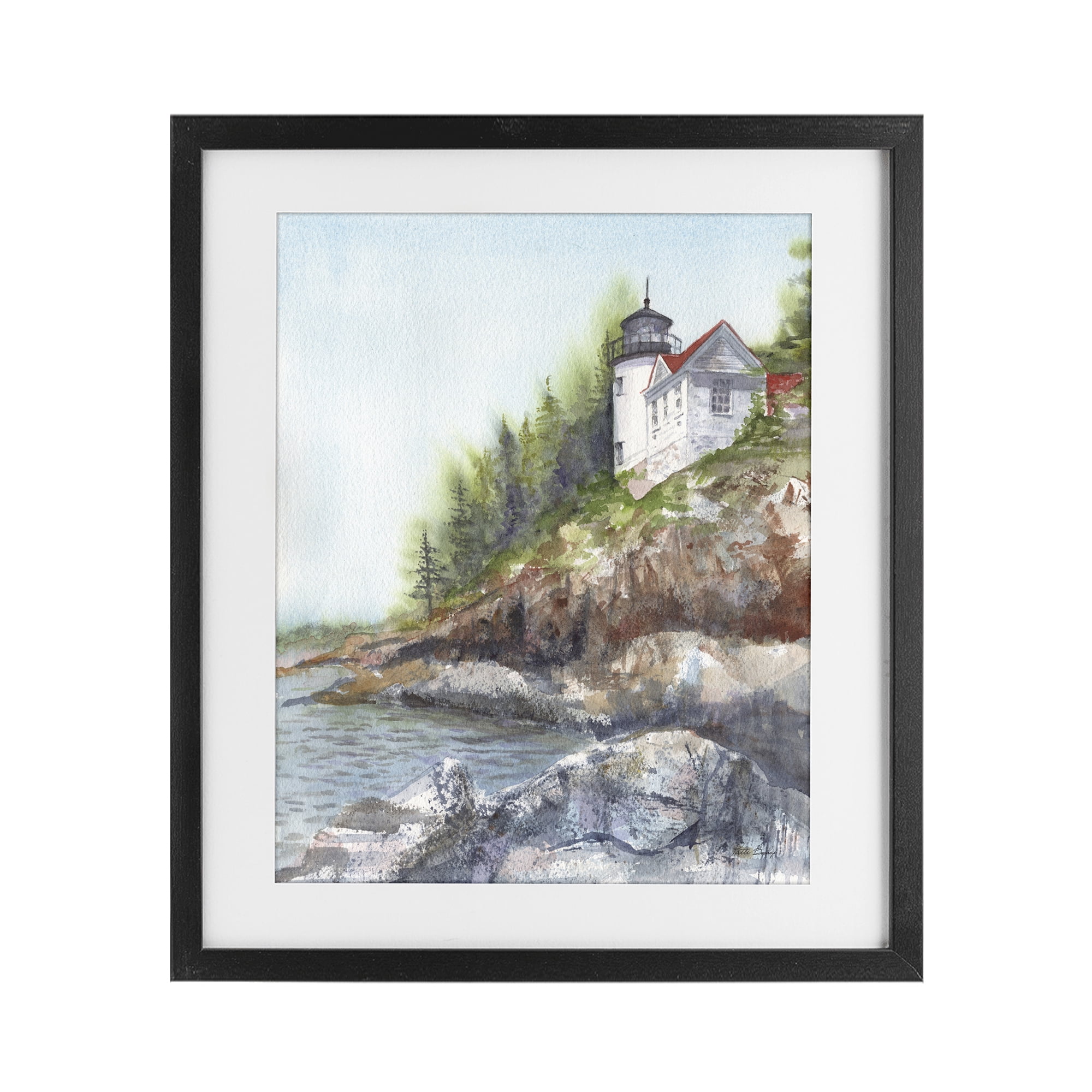 Stupell Industries Bass Harbor Lighthouse Black Framed Print Under Glass, design by Patti Bishop