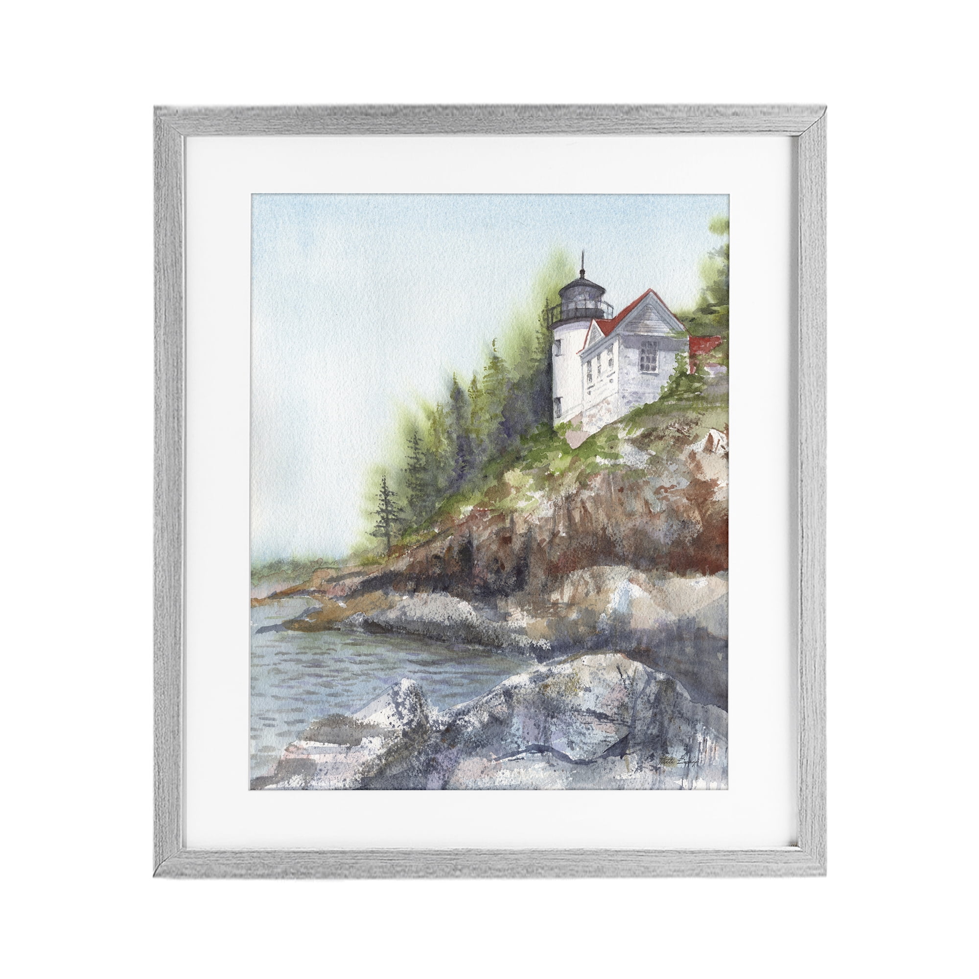 Stupell Industries Bass Harbor Lighthouse Gray Framed Print Under Glass, design by Patti Bishop