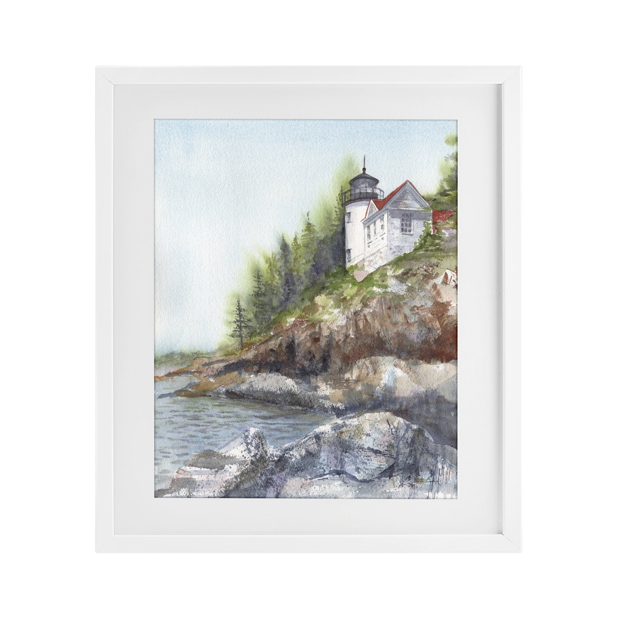 Stupell Industries Bass Harbor Lighthouse White Framed Print Under Glass, design by Patti Bishop