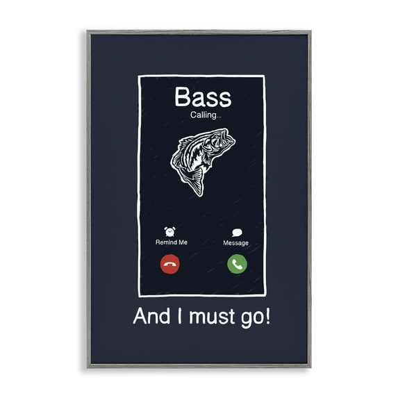 Stupell Industries Bass Is Calling Must Go Gray Framed Giclee Art design by Jedco Brands, Inc., 30 x 20