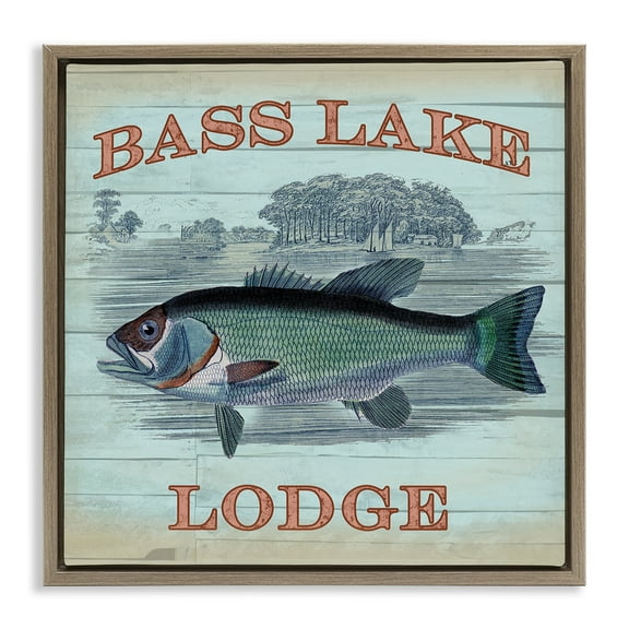 Stupell Industries Bass Lake Lodge Brown Framed Floater Canvas Wall Art design by Lula Bijoux & co., 18 x 18