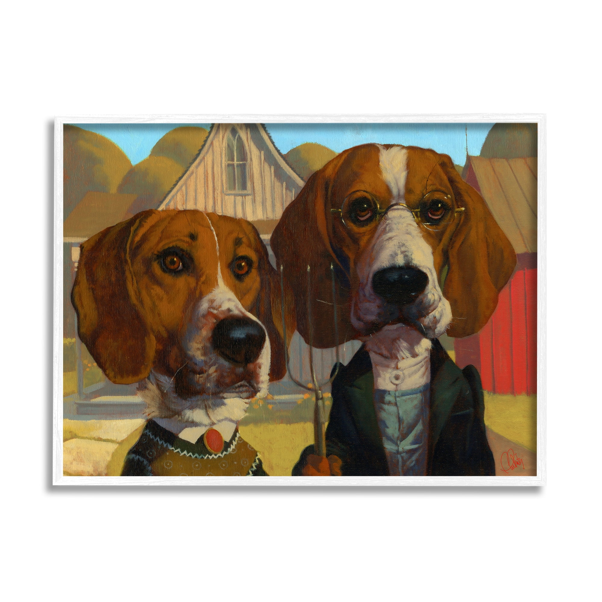 Stupell Industries Basset Hound American Gothic Farm Pet Parody, 16 x 20, Design by Thomas Fluharty