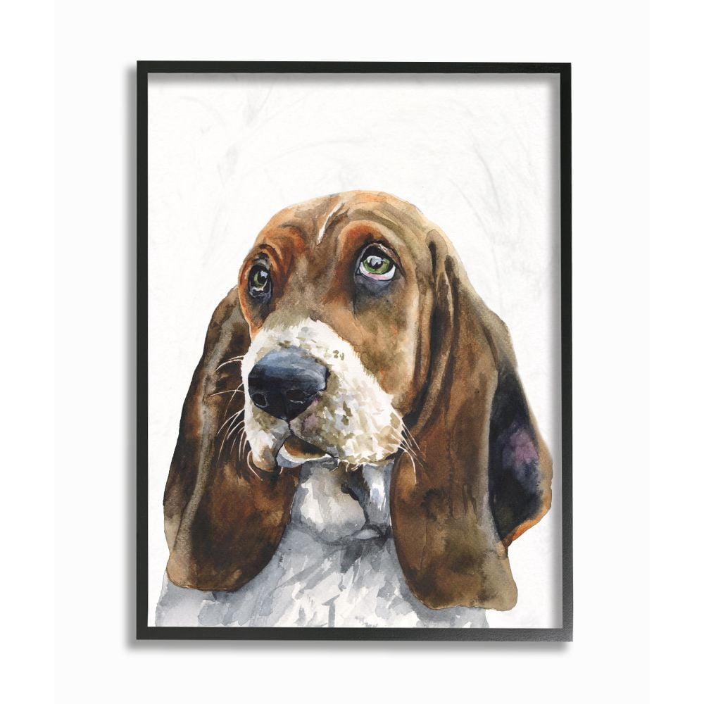 Stupell Industries Basset Hound Dog Pet Animal Watercolor Painting Framed Giclee Texturized Art by George Dyachenko