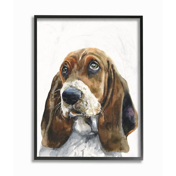 Stupell Industries Basset Hound Dog Pet Animal Watercolor Painting Framed Giclee Texturized Art by George Dyachenko
