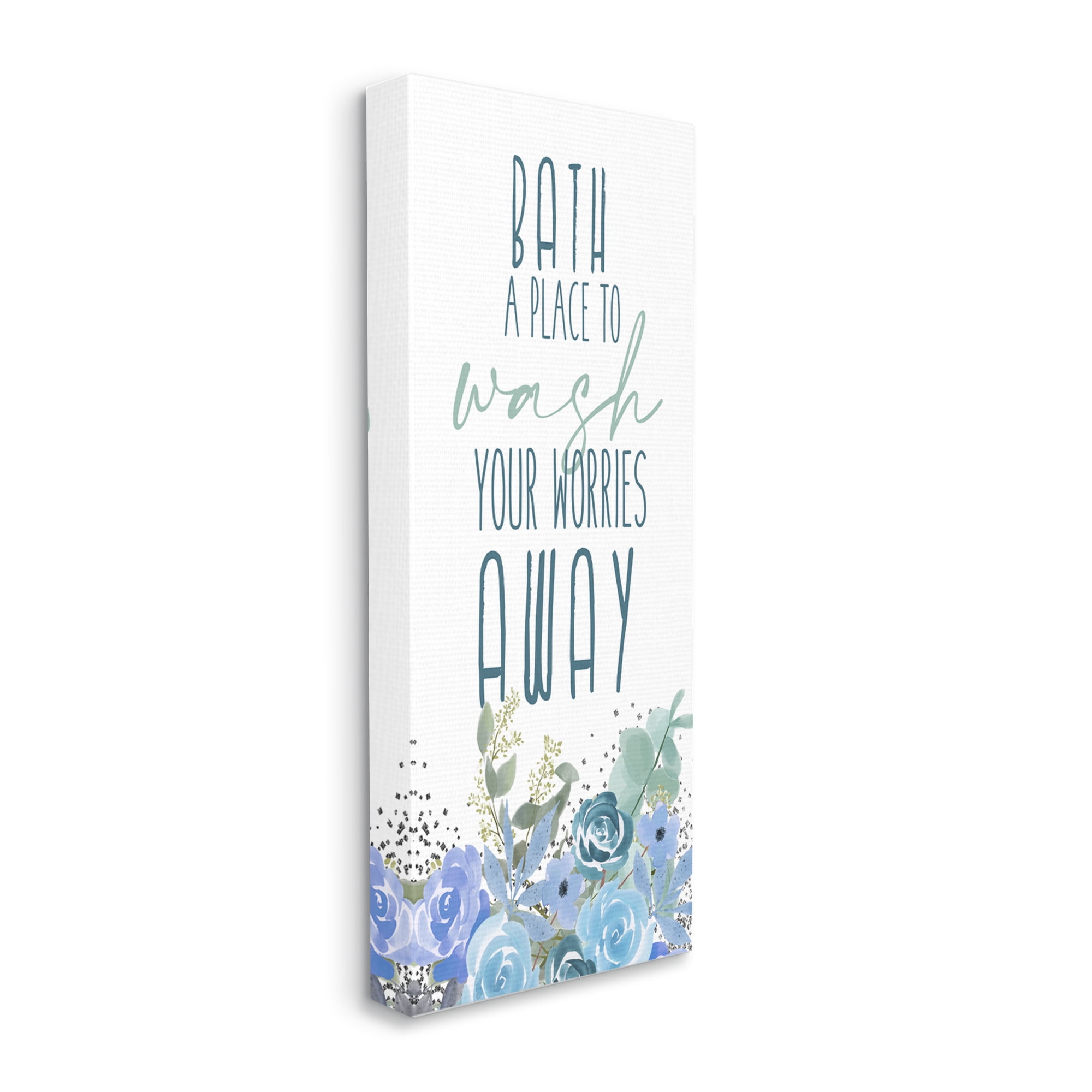 Stupell Industries Bath Definition Wash Worries Away Phrase Blue Florals, 20 x 48, Designed by Kim Allen