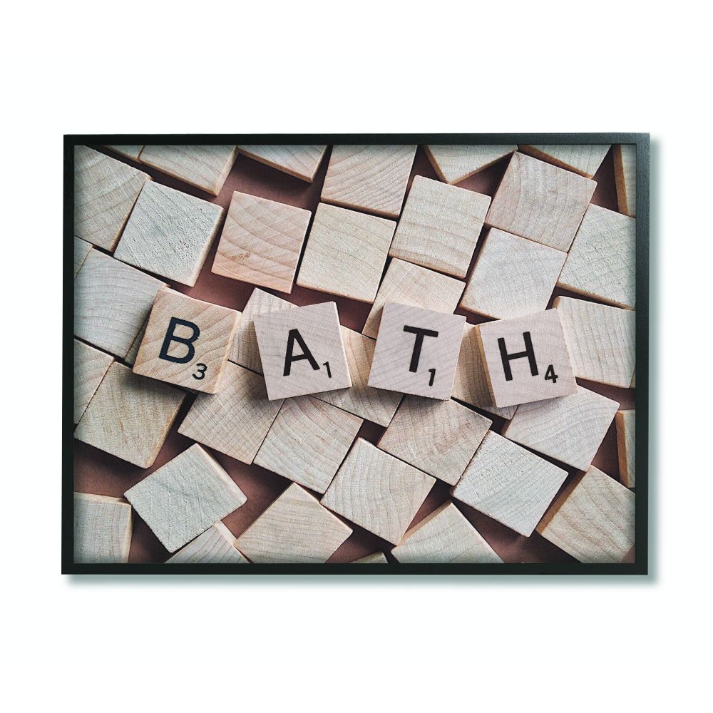 Stupell Industries Bath Scrabble Letters Bathroom Photograph Framed Wall Art by Daphne Polselli