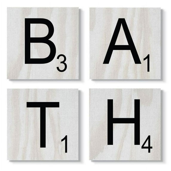 Stupell Industries Bath Scrabble Letters Bathroom Wood Texture Design Canvas Wall Art by Daphne Polselli
