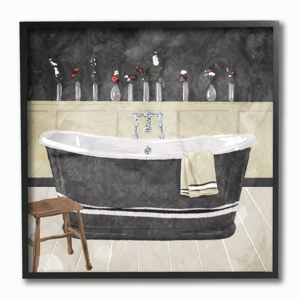 Stupell Industries Bath Tub Interior Design Black And White Painting Graphic Art Black Framed Art Print Wall Art, 12x12, by Milli Villa