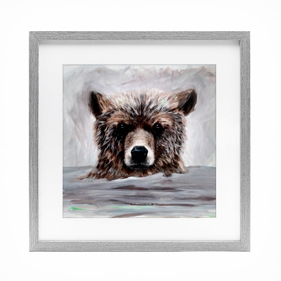 Stupell Industries Farmhouse Bathing Baby Bear Gray Framed Print Under Glass, 13 x 13, by Jelena Petric