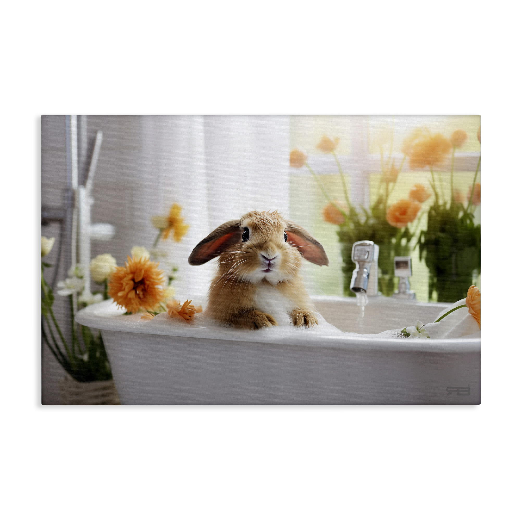 Stupell Industries Bathing Baby Bunny Typography Painting Gallery Wrapped Canvas Art Print Wall Art, 30 x 20