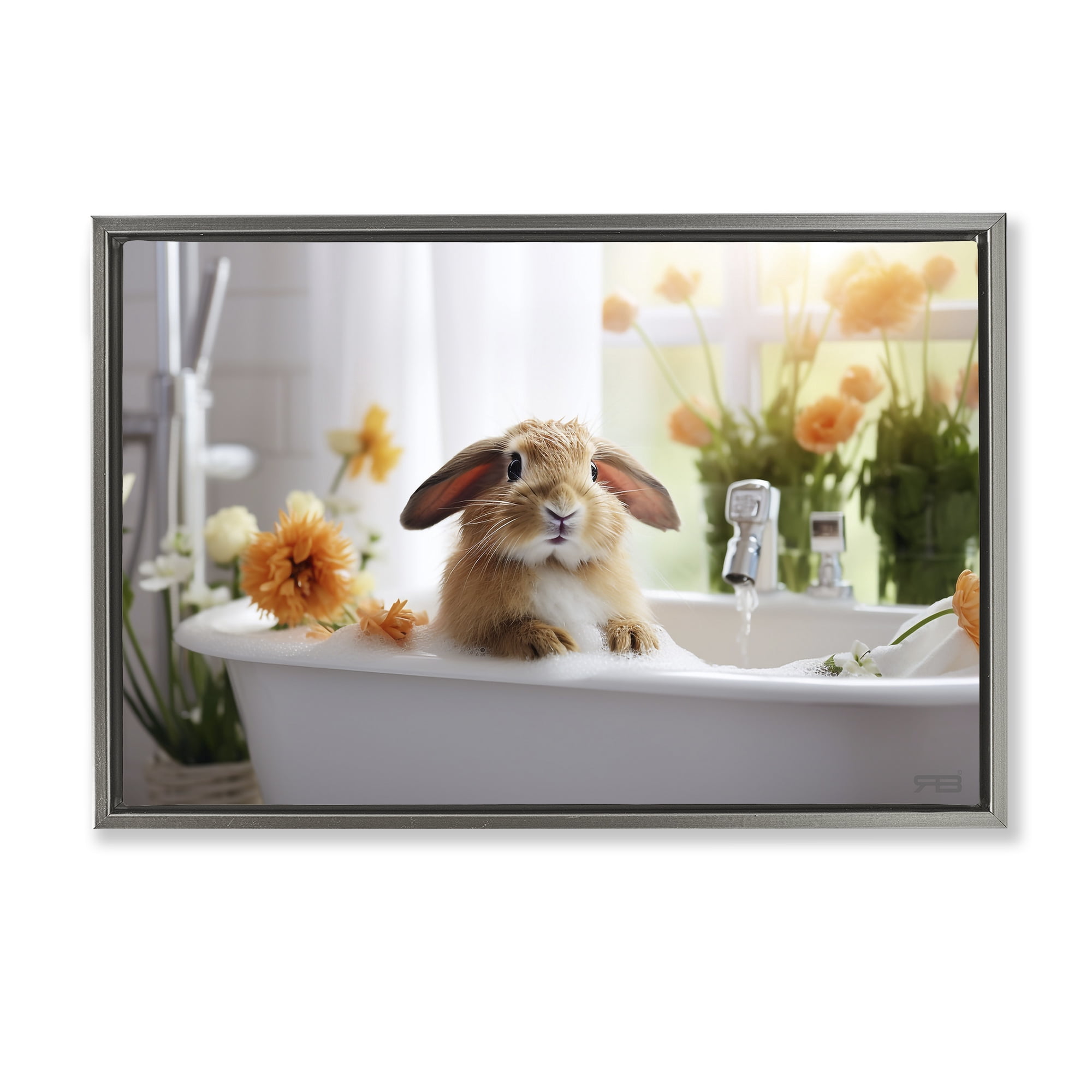 Stupell Industries Bathing Baby Bunny Typography Painting Gray Floater Framed Canvas Art Print Wall Art, 25 x 17