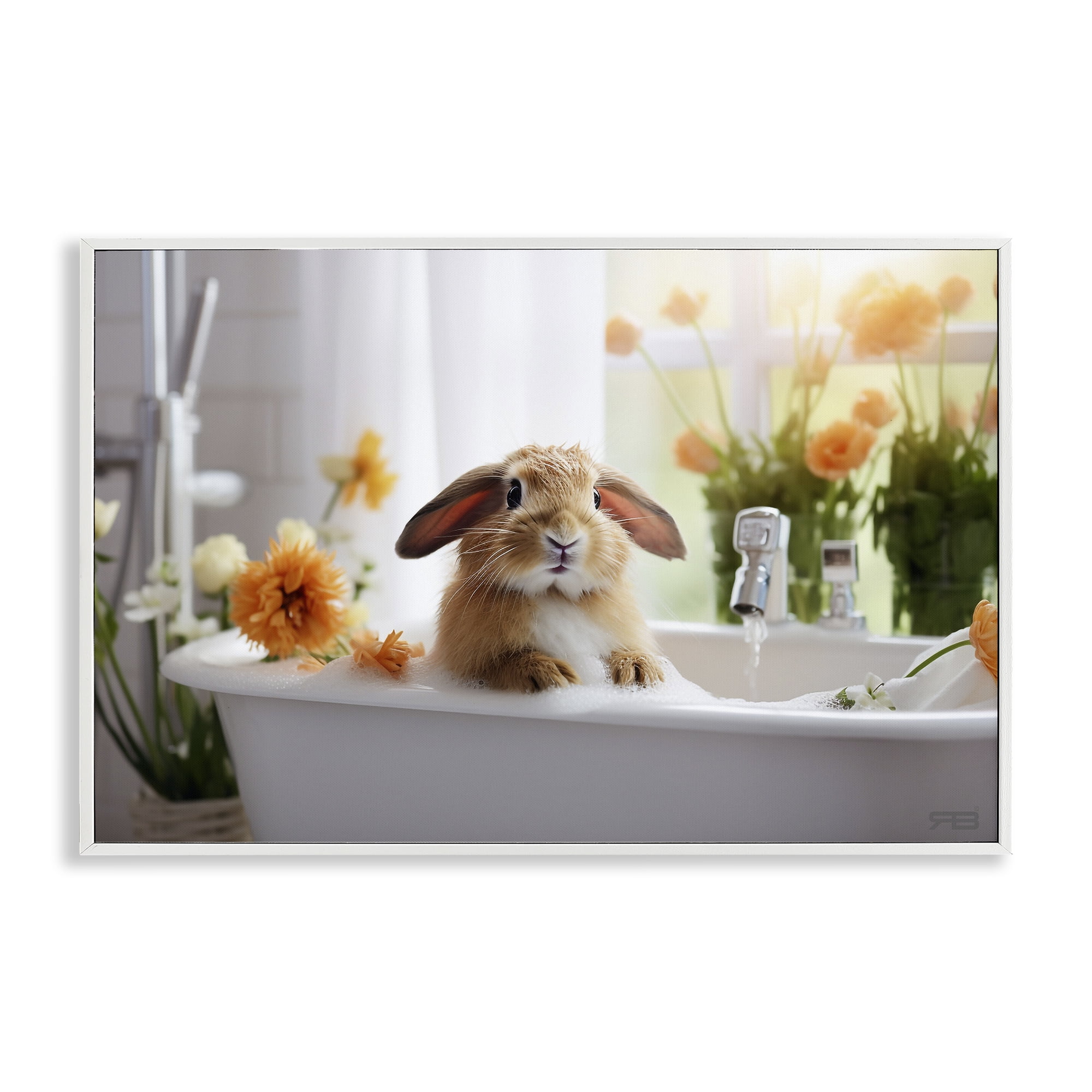 Stupell Industries Bathing Baby Bunny Typography Painting White Framed Art Print Wall Art, 30 x 20