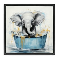 Stupell Industries Bathing Baby Elephant Typography Painting Black Floater Framed Canvas Art Print Wall Art, 18 x 18