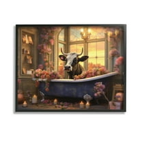 Stupell Industries Bathing Cow at Sunset Animals & Insects Painting Black Framed Art Print Wall Art, 14 x 11