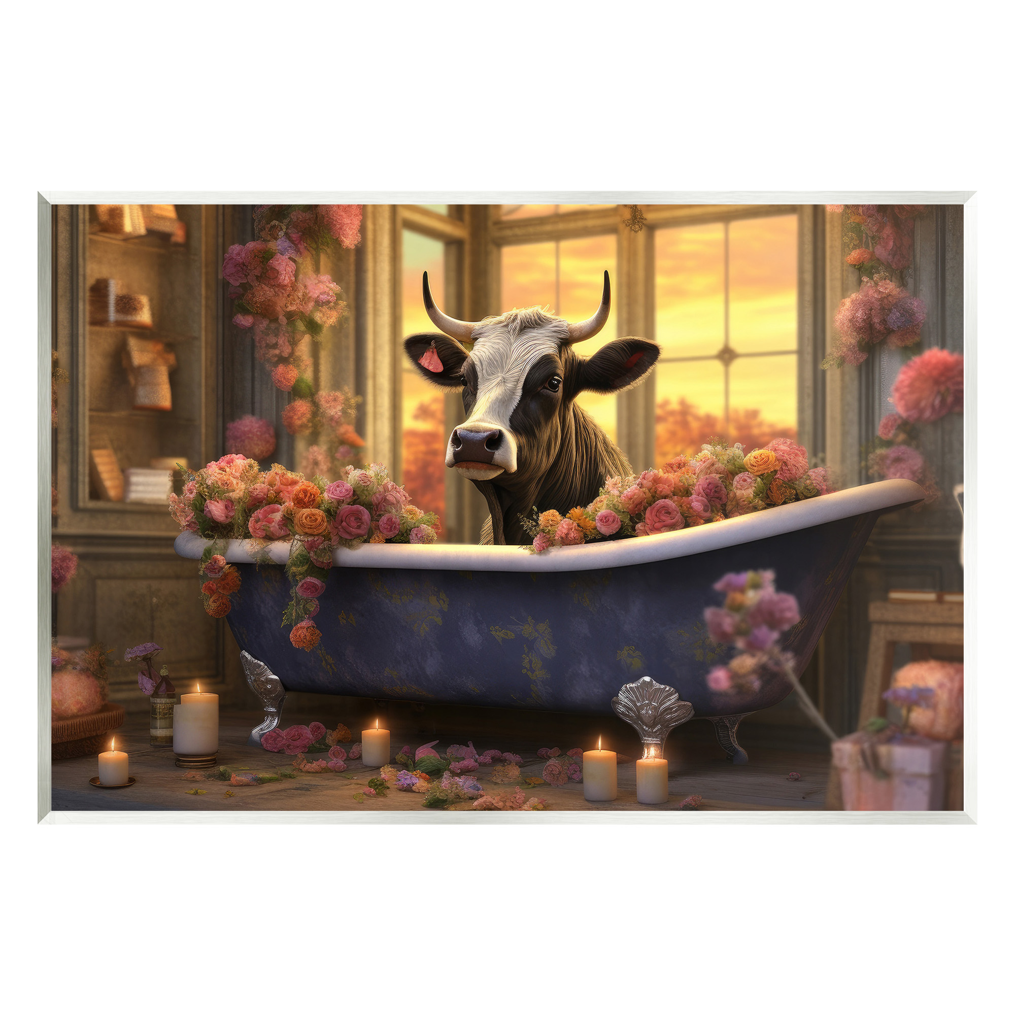 Stupell Industries Bathing Cow at Sunset Animals & Insects Painting Unframed Art Print Wall Art, 19 x 13