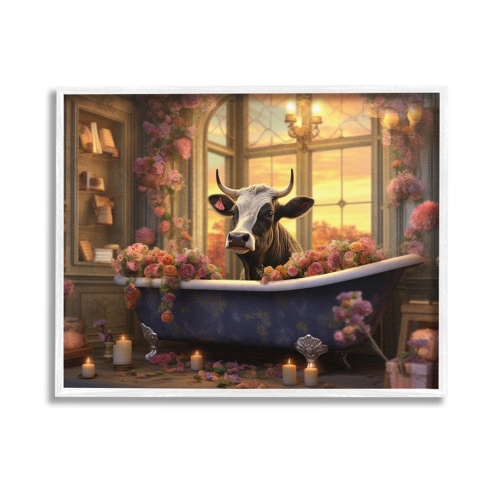 Stupell Industries Bathing Cow at Sunset Animals & Insects Painting White Framed Art Print Wall Art, 14 x 11