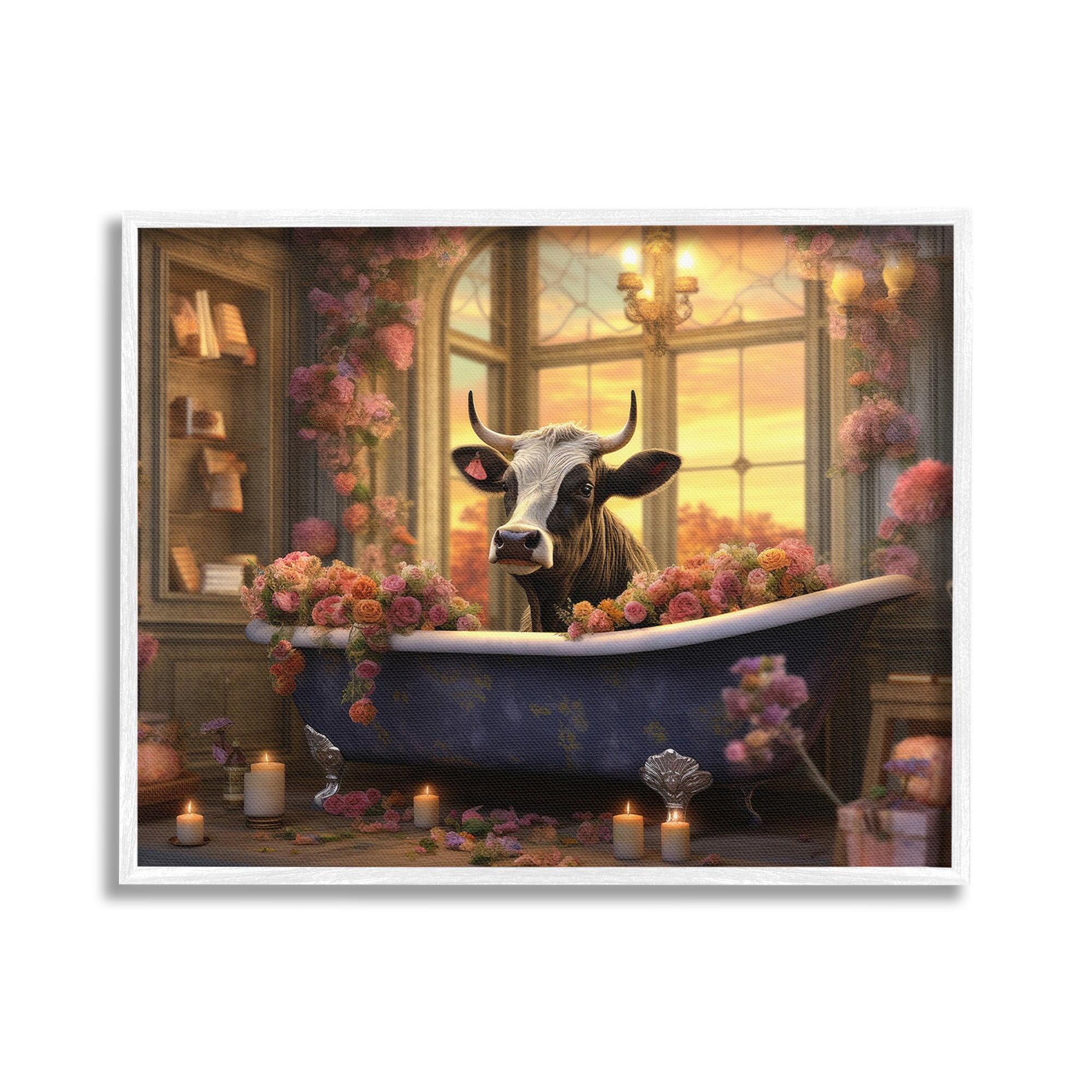 Stupell Industries Bathing Cow at Sunset Animals & Insects Painting White Framed Art Print Wall Art, 20 x 16