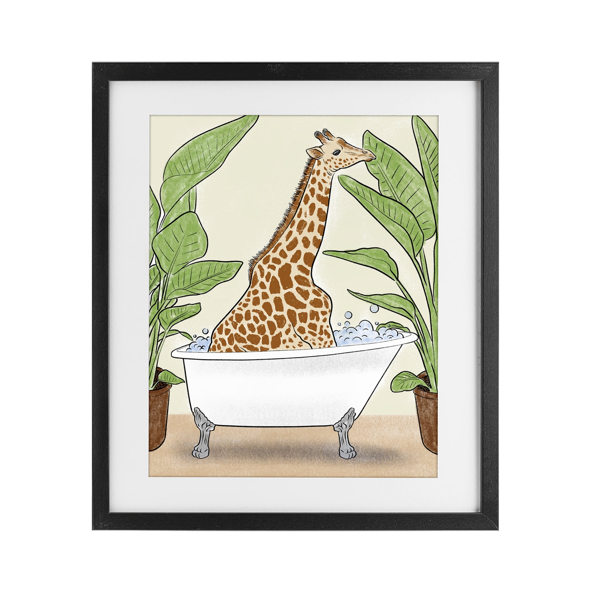 Stupell Industries Bathing Giraffe & Plants Black Framed Print Under Glass, design by Marcus Prime