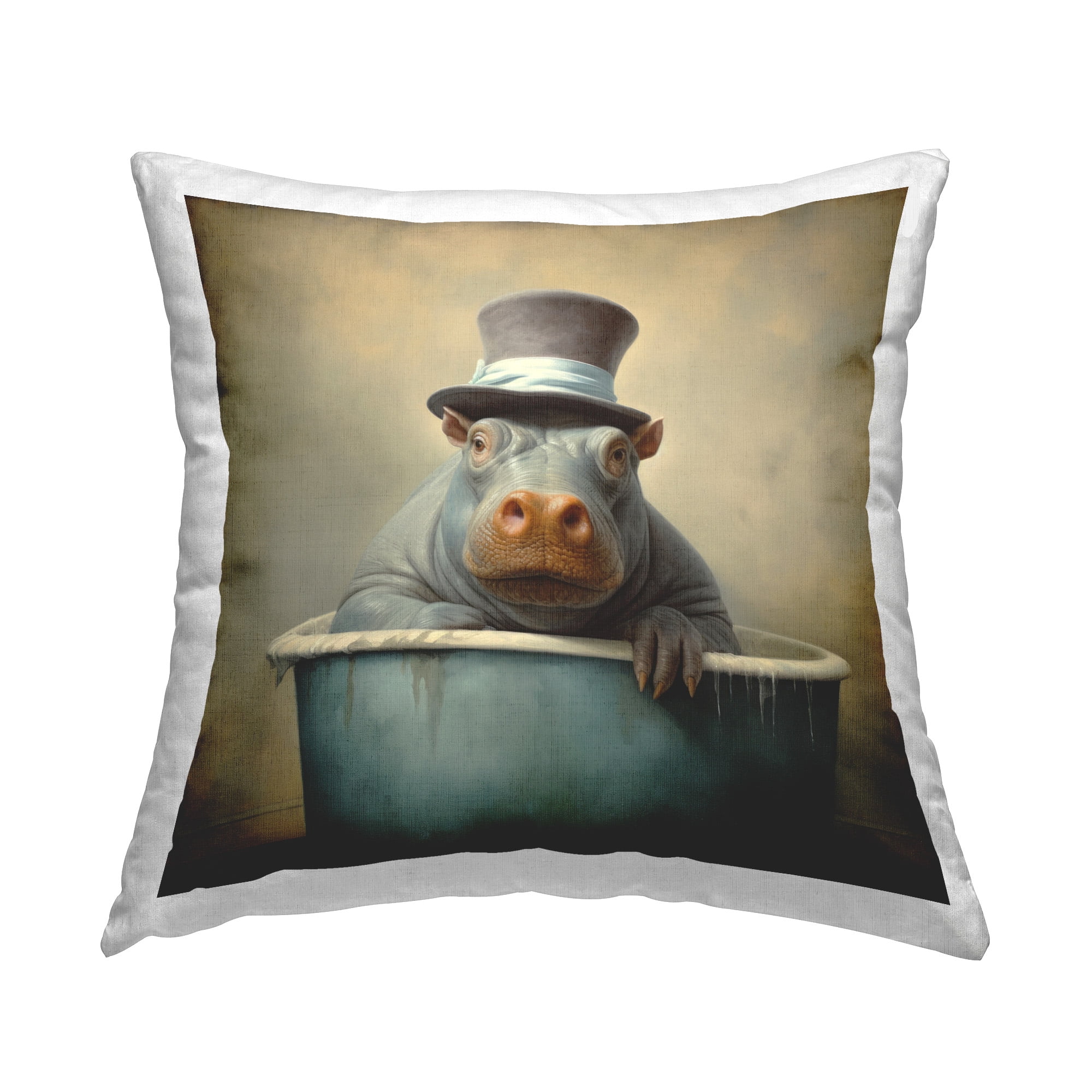 Stupell Industries Bathing Hippo with Hat Decorative Printed Throw Pillow Design by Lazar Studio