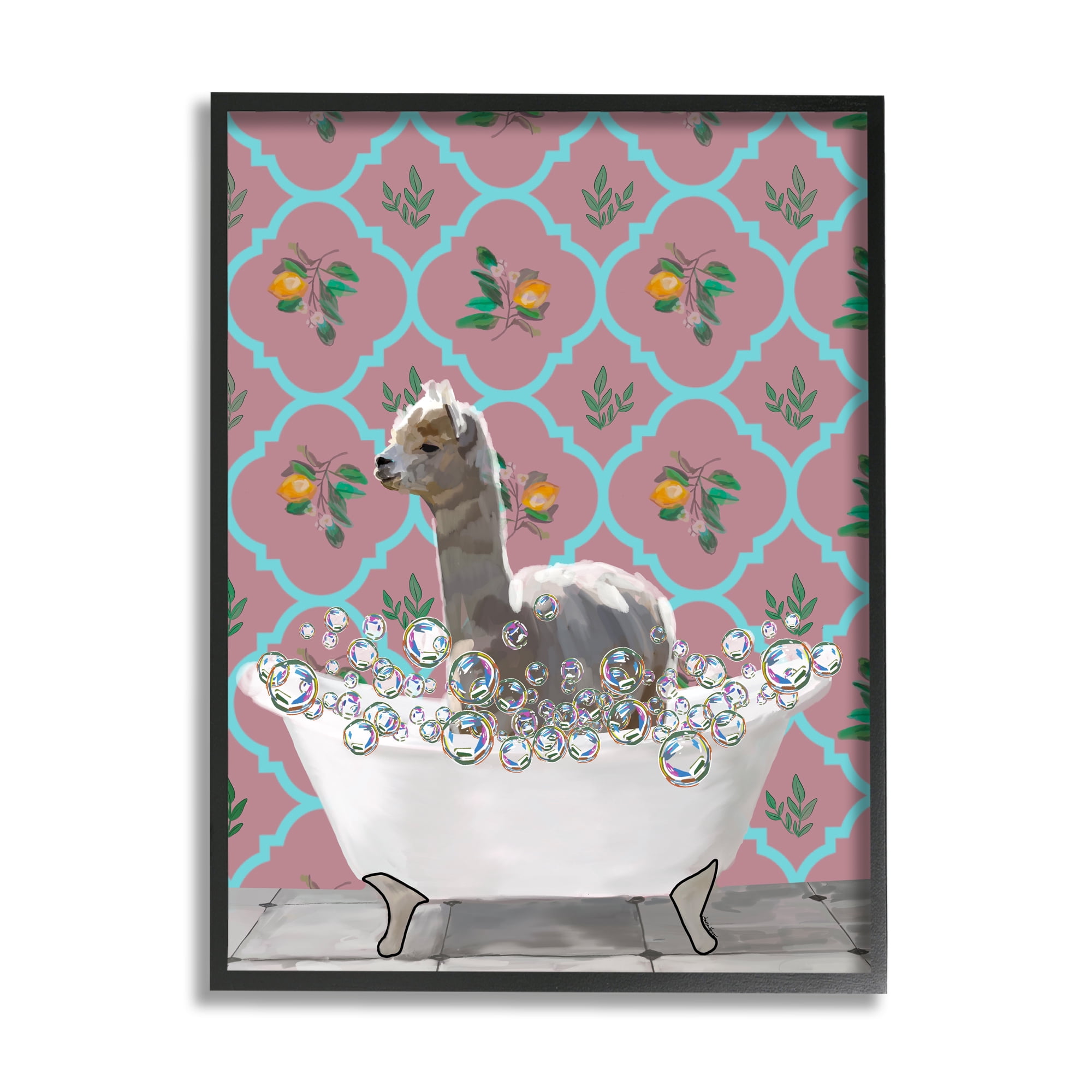 Stupell Industries Bathing Llama in Bathroom Animals & Insects Painting Black Framed Art Print Wall Art, 11 x 14