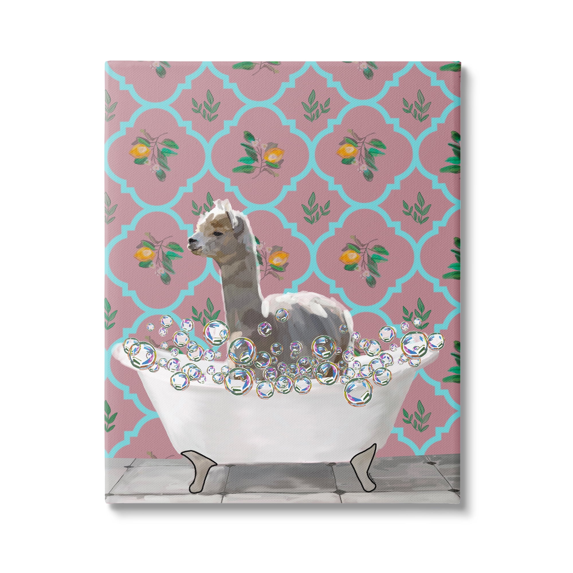 Stupell Industries Bathing Llama in Bathroom Animals & Insects Painting Gallery Wrapped Canvas Print Wall Art, 36 x 48